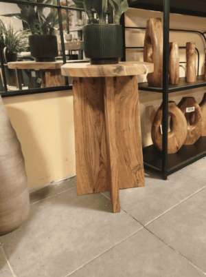 שולחן צד מעץ טבעי מלא עם רגל ישרה