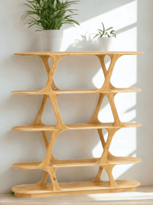 ספריה מעוצבת מעץ מנגו בגוון טבעי