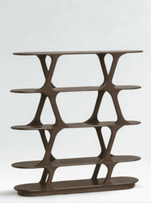 ספריה מעוצבת מעץ מנגו בגוון אגוז