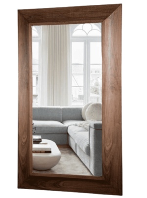 מראה מלבנית מעוצבת בשיפוע החוצה – עץ ופורניר אגוז