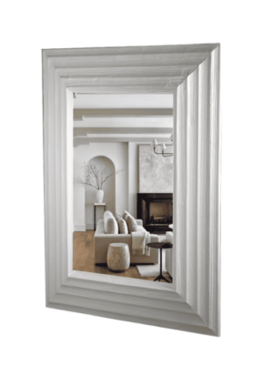 מראת עץ לבנה בעיצוב מלבני עם מסגרת עבה ומראה נקי ומודרני