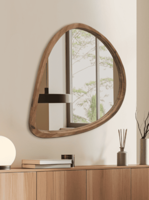 מראה אמורפית מסגרת עץ בעיצוב בוהו