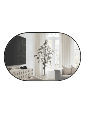 מראה אובלית מעוצבת מסגרת מתכת שחורה - רוחב 80 סמ