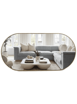 מראה מעוצבת אובלית מסגרת מתכת זהב