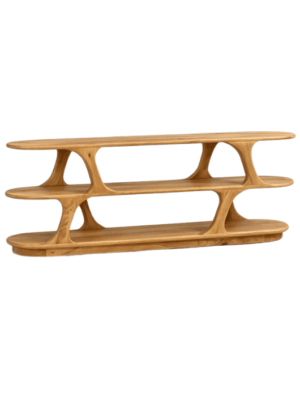 כוננית מדפים מעוצבת מעוגלת מעץ מנגו בגוון טבעי