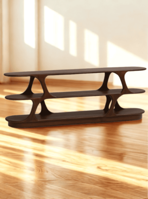 כוננית מדפים מעוצבת מעץ מנגו בגוון אגוז