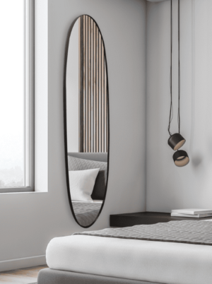 מראה אובלית צרה מסגרת מתכת שחורה