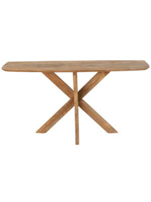 קונסולה לכניסה מעץ מנגו בצבע טבעי עם 3 רגליים בעיצוב מוצלב