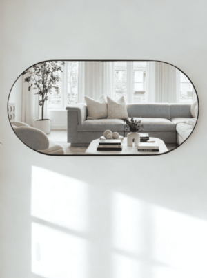 מראה אובלית מסגרת מתכת שחורה