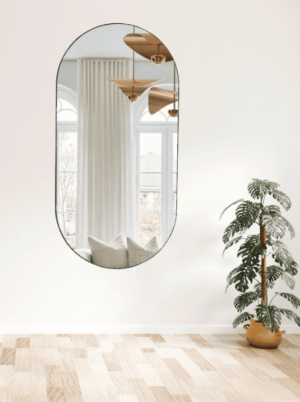 מראה אובלית מסגרת מתכת דקה שחורה