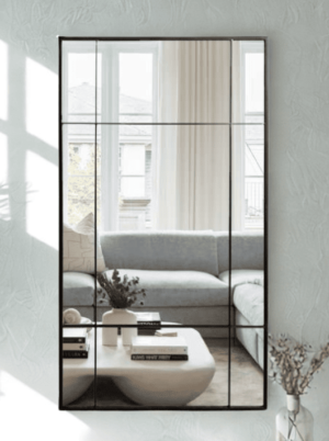 מראה מלבנית מסגרת מתכת שחורה בעיצוב מחולק