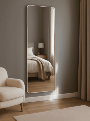 מראת קיר מלבנית מסגרת מתכת דקה לבנה