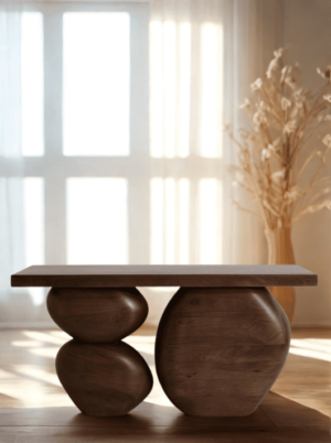 קונסולה לכניסה בעיצוב אבני נחל - גוון אגוז