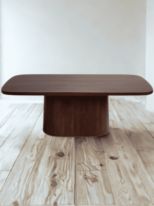 שולחן פינת אוכל מעוגל מעץ מנגו בגוון אגוז