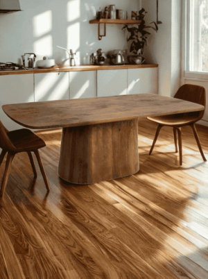 שולחן פינת אוכל מעוגל מעץ מנגו בגוון דבש