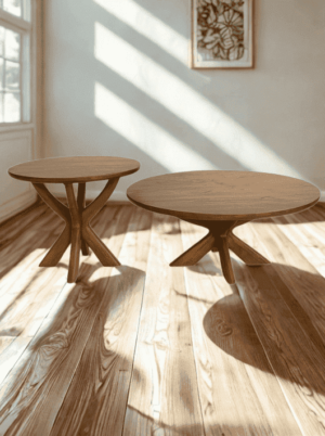 סט של 2 שולחנות עגולים מעץ מנגו בצבע דבש