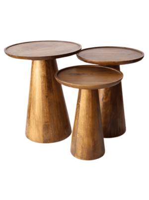 שלישיית שולחנות צד עגולים מעץ מנגו טבעי