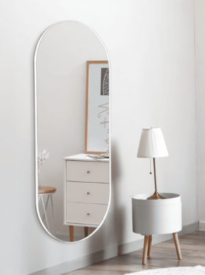 מראת קיר קפסולה מסגרת מתכת לבנה