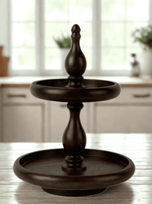 מעמד הגשה 2 קומות מעץ בגוון אגוז