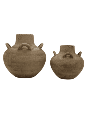 כד מעוצב לעציץ עם ידיות עשוי טרקוטה בגוון אבן