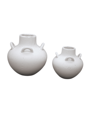 כד עציץ מעוצב עם ידיות עשוי טרקוטה בצבע לבן