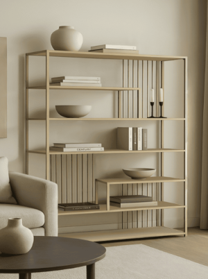 כוננית מדפים רחבה ממתכת בצבע שמנת