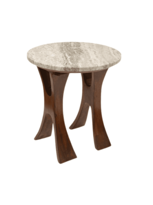 שולחן צד מעוצב משיש ורגלי עץ כהה בעיצוב H