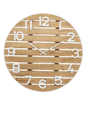 שעון קיר גדול קוטר 80 מעץ ומתכת בצבע לבן