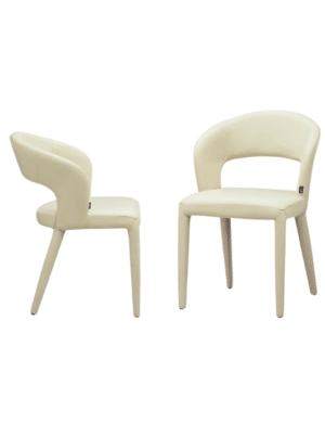 זוג כיסא פינת אוכל בסיס מתכת וריפוד דמוי עור בצבע בז' - מבט צד