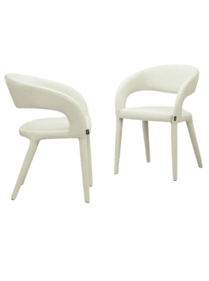 זוג כיסאות לפינת אוכל ממתכת ריפוד דמוי עור בצבע שמנת