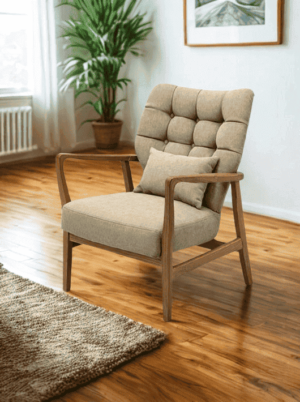 כורסא מעוצבת בסגנון רטרו - גוון בז'