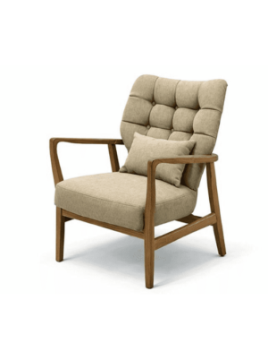 כורסא מעוצבת בסגנון רטרו עשויה עץ וטקסטיל בגוון בז'