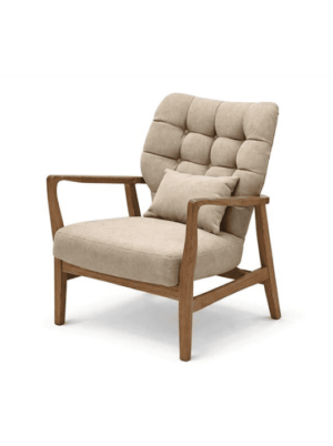 כורסא מעוצבת בסגנון רטרו עשויה עץ וטקסטיל בגוון קרם