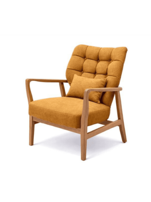 כורסא מעוצבת בסגנון רטרו עשויה עץ וטקסטיל בגוון חרדל