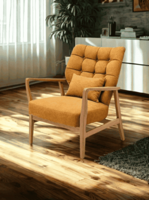 כורסא מעוצבת בסגנון רטרו - גוון חרדל