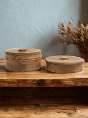 סט 2 קופסאות מעץ טבעי עם מכסה תואם