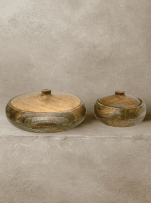 סט קופסאות עץ בגוון טבעי עם מכסה