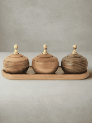 סט קופסאות מעץ בעיצוב פגודה עם מגש תואם