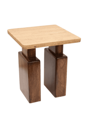 שולחן צד לסלון מעץ ופלטת טרוורטין