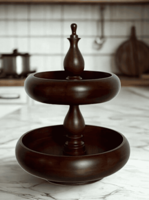 מעמד הגשה דו קומתי מעוצב בגוון אגוז