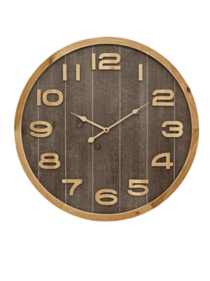 שעון קיר עשוי עץ בגוון אגוז - קוטר 60 ס