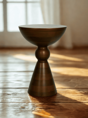 סטול עץ בגוון אגוז בעיצוב פיסולי