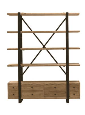 כוננית 4 קומות מעץ בוקיצה וברזל עם 8 מגירות