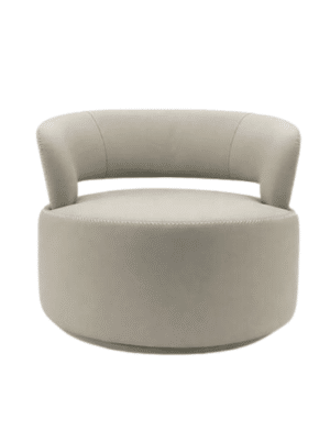 כורסא מעוצבת עגולה בגוון שמנת - תמונה מזווית מרכז