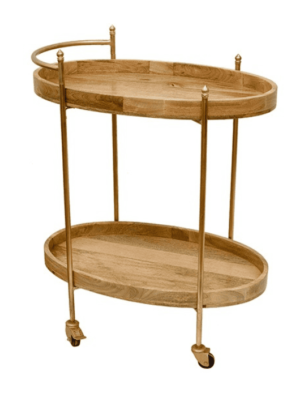 עגלת תה בעיצוב אליפסה מעץ מנגו