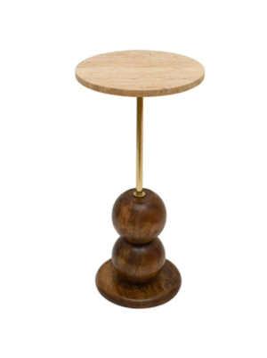 שולחן צד מעוגל המעוצב מטרוורטין, עץ ומתכת בגוון זהב