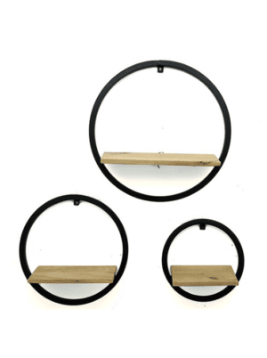 סט 3 מדפים עגולים מעץ ומתכת