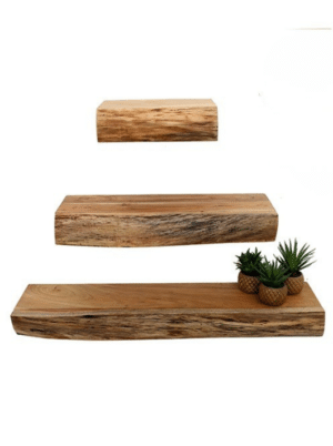 סט 3 מדפים צפים מעץ אקציה עם מגירה מעוצבת