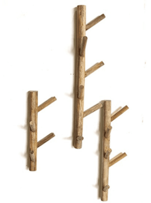 סט 3 מתלים מעץ מנגו בסגנון ענפים מהטבע