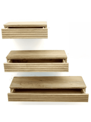 סט 3 מדפים צפים מעץ עם מגירה מעוצבת